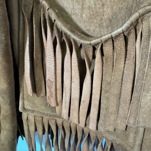 Vintage Brown Fringe Leather Jacket 50s Western Boho Harriswear Womens Medium - Picture 8 of 12